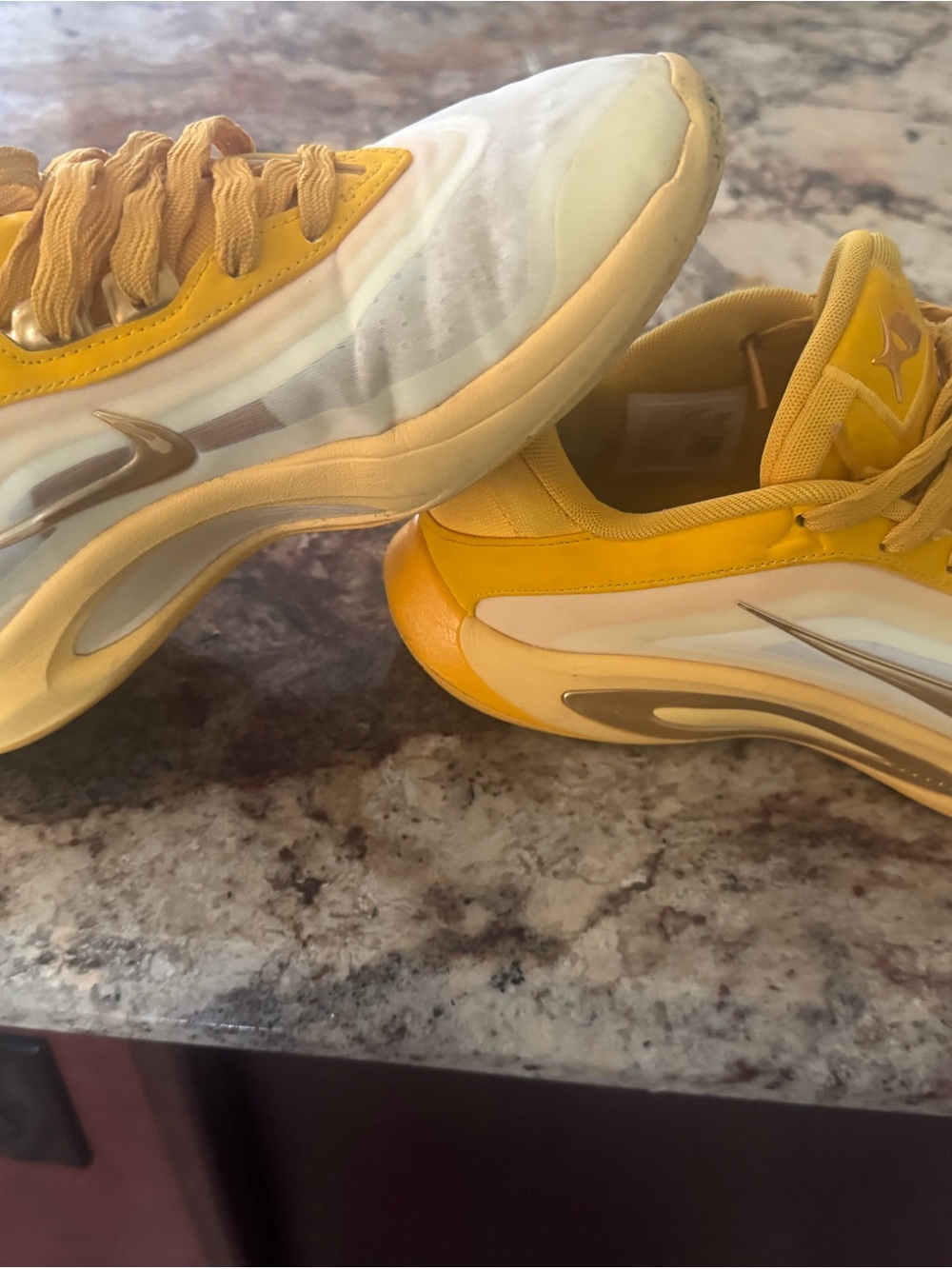Nike Women's Yellow and White Athletic Sneakers with Gold Swoosh size 7.5